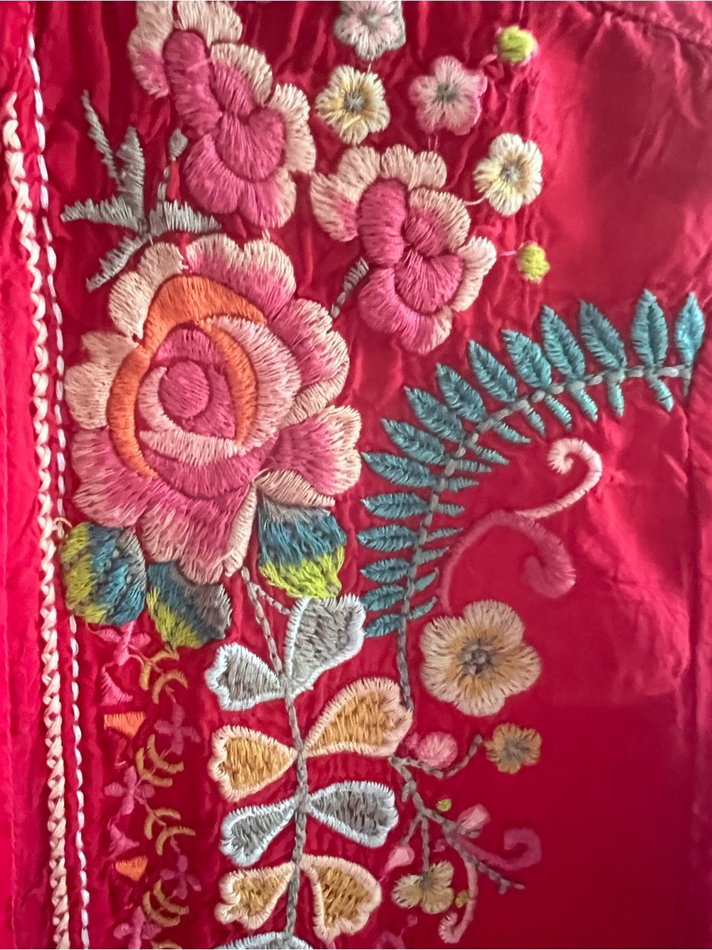 Johnny Was Red Embroidered Button Neck Tunic Blouse - Picture 2 of 13